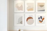 Minimalist portfolio grid displaying abstract paintings with generous white space